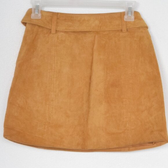 ZARA Women Mustard Suede Leather Belted Mini Skirt - Picture 6 of 6